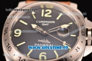 Panerai Luminor GMT PAM 029 A Asia Automatic Steel Case with Black Dial Stick/Arabic Numeral Markers and Brwon Leather Strap