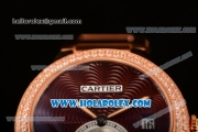 Cartier Rotonde De Miyota Quartz Rose Gold Case/Bracelet with Brown Dial and Diamonds Bezel