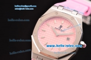 Audemars Piguet Royal Oak Lady Japanese Miyota OS2035 Quartz Steel Case with Diamond Markers White Dial and Pink Rubber Strap