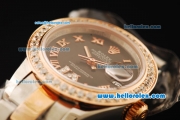 Rolex Datejust Automatic Movement ETA Coating Case with Black Dial and Rose Gold Roman Numerals-Two Tone Strap