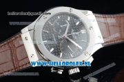 Hublot Classic Fusion Chronograph Swiss Valjoux 7750 Automatic Steel Case with Black Dial Stick Markers and Brown Genuine Leather Strap