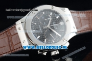 Hublot Classic Fusion Chronograph Swiss Valjoux 7750 Automatic Steel Case with Black Dial Stick Markers and Brown Genuine Leather Strap