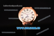 Cartier Ballon Bleu De Small Swiss Quartz Rose Gold Case with White Dial Black Roman Numeral Markers and Black Leather Strap