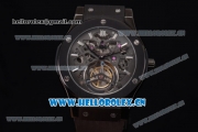 Hublot Classic Fusion Tourbillon Swiss Tourbillon Manual Winding PVD Case with Skeleton Dial Black Rubber Strap and Stick Markers (GF)