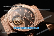 Hublot Big Bang Tourbillon Movement Rose Gold Case All Diamonds with Black Diamonds Dial and Black Rubber Strap