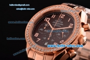 Omega Speedmaster Chrono Swiss Quartz Rose Gold Case Diamond Bezel with Rose Gold Strap and Brown Dial Numeral Markers