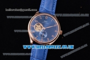 IWC Portugueser Tourbillon Hand-Wound Asia 2813 Automatic Rose Gold Case with Blue Dial Blue Leather Strap and Arabic Numeral Markers