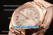 Rolex Day-Date Clone Rolex 3235 Automatic Rose Gold Case with Silver Dial Roman Numeral Markers and Rose Gold Bracelet (CF)