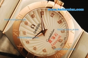 Omega Constellation Swiss ETA Quartz Movement Steel Case with Rose Gold Bezel and Diamond Markers - Lady Model