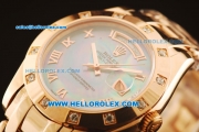Rolex Day-Date Swiss ETA 2836 Automatic Rose Gold Case with Diamond Bezel and Blue MOP Dial -Rose Gold Strap
