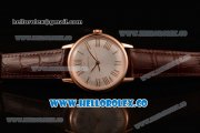 Zenith Vintage Miyota 9015 Automatic Rose Gold Case with White Dial and Brown Leather Strap - (AAAF)