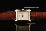 Piaget Emperador Miyota Quartz Movement Steel Case White Dial with Triumphal Arch and Eiffel Tower Relief - Brown Leather Strap