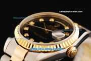 Rolex Day Date Rolex 3156 Automatic Movement Gold Bezel with Black Dial and Diamond Markers - Two Tone Strap