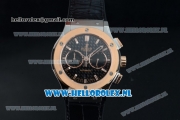 Hublot Classic Fusion Chronograph Swiss Valjoux 7750 Automatic Rose Gold Case with Black Dial Stick Markers and Black Genuine Leather Strap
