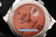 Rolex Datejust Automatic Movement Swiss Coating Case with Diamond Bezel-Rose Gold Dial and Black Rubber Strap