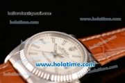 Rolex Datejust Swiss ETA 2836 Automatic Steel Case with White Dial and Brown Leather Strap