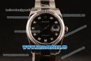 Rolex Datejust Clone Rolex 3135 Automatic Stainless Steel Case/Bracelet with Black Dial and Diamonds Markers - 1:1 Original (MARK F)