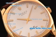 Rolex Cellini Danaos Swiss Quartz Yellow Gold Case with Brown Leather Strap White Dial Stick Markers