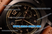 Panerai Luminor 1950 PCYC Chrono Flyback Asia Automatic PVD Case with Black Dial and Brown Leather Strap PAM653B