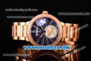 Cartier Rotonde De Miyota Quartz Rose Gold Case/Bracelet with Blue Dial and Diamonds Bezel