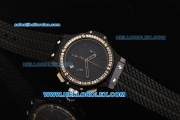 Hublot Big Bang Chronograph Swiss Quartz Movement PVD Case with Diamond Bezel and Black Rubber Strap-Lady Model