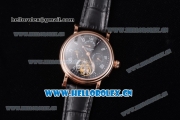 Patek Philippe Grand Complication Swiss Tourbillon Automatic Rose Gold Case with Black Dial Black Leather Strap and Roman Numeral Markers