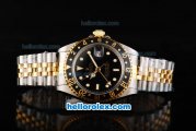 Rolex GMT Master II Automatic Movement Black Dial with Black Bezel and White Markers-Two Tone Strap