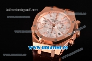 Audemars Piguet Royal Oak Chrono 41MM Swiss Valjoux 7750 Automatic Rose Gold Case with White Dial Stick Markers and Brown Leather Strap (EF)