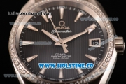 Omega Aqua Terra 150 M Co-Axial Clone Omega 8501 Automatic Steel Case/Bracelet with Black Dial and Stick Markers - Diamonds Bezel(EF)