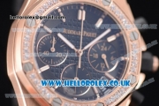 Audemars Piguet Royal Oak Offshore Chrono Miyota OS20 Quartz Rose Gold Case with Black Dial Diamonds Bezel and Black Rubber Strap (EF)
