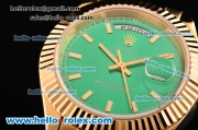 Rolex Day-Date Asia 2813 Automatic Yellow Gold Case with Green Leather Strap Stick Markers and Green Dial