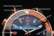 Omega Seamaster Planet Ocean 600M Clone Omega 8900 Automatic PVD Case with Black Dial and Black/Orange Rubber Strap Orange Arabic Numeral Markers (EF)