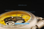 Ferrari Chronograph Quartz Movement Steel Case with Yellow/Black Dial and Black Rubber Strap-7750 Coating Case