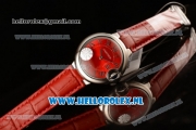 Cartier Ballon Bleu De Japanese Miyota Quartz Steel Case with Red Dial Roman Numberal Markers and Red Genuine Leather Strap