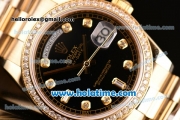 Rolex Day-Date Swiss ETA 2836 Automatic Full Yellow Gold with Diamond Bezel and Black Dial