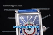 Franck Muller Long Island Las Vegas Asia 2813 Automatic Steel Case with Blue Dial Arabic Numeral Markers and Blue Leather Strap