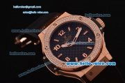 Hublot Big Bang Swiss Quartz Rose Gold Case with Stick/Numeral Markers Diamond Bezel and Black Rubber Strap