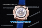 Hublot Masterpiece MP 08 Antikythera Sunmoon Asia 2813 Automatic Rose Gold Case Skeleton Dial Blue Leather Strap and White/Rose Gold Markers