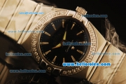 Omega Constellation Swiss Quartz Steel Case with Diamond Bezel and Black Dial-Stick Markers
