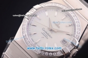 Omega Constellation Co-Axial Swiss ETA 2824 Automatic Full Steel with Diamond Bezel and White MOP Dial-Stick Markers