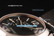Panerai Luminor Marina Pam 177 Asia 6497 Manual Winding Steel Case with Black Grid Dial and Black Leather Strap