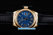 Rolex Datejust Automatic Smooth Gold Case with Ocean Blue Dial-Black Leather Strap