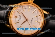 Rolex Cellini Time Asia 2813 Automatic Yellow Gold Case with White Dial Black Leather Strap and Stick Markers