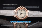 Cartier Ballon Bleu Medium Asia Automatic Rose Gold Case with Silver Dial Grey Leather Strap and Roman Numeral Markers (YF)