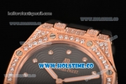 Audemars Piguet Royal Oak Lady Swiss Quartz Rose Gold/Diamonds Case with Black Dial and Black Rubber Strap (EF)