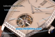 Vacheron Constantin Malte Swiss ST Tourbillon Steel Case with Black Alligator Strap Diamond Bezel and Beige Dial (FT)