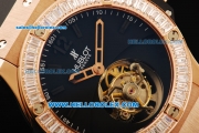 Hublot Big Bang Swiss Tourbillon Manual Winding Movement Rose Gold Case with Diamond Bezel and Black Rubber Strap