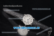 Cartier Rotonde De Tourbillon Swiss ETA 2892 Automatic Steel Case with White Dial and Diamonds Bezel Black Leather Strap