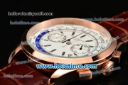 Patek Philippe Complicated World Time Chrono Miyota Quartz Rose Gold Case with White Dial and Stick Markers