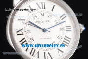 Cartier Rotonde De Tourbillon Swiss ETA 2892 Automatic Steel Case with White Dial and Roman Numeral Markers Black Leather Strap